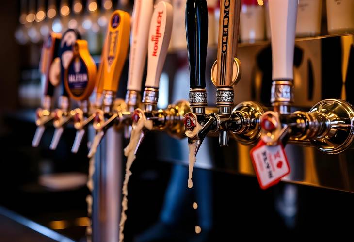 Modern Beer Taps in a Bar for Pouring Drinks